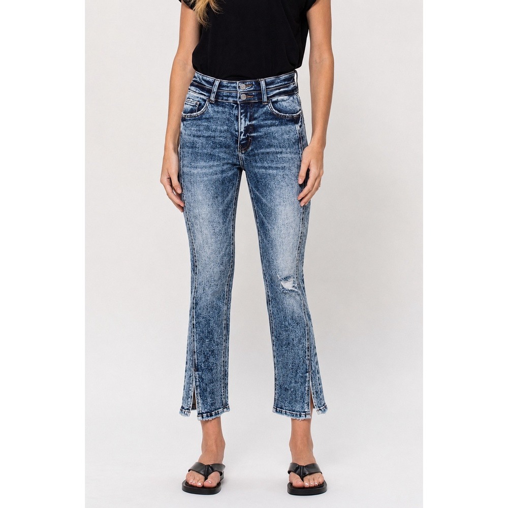 Vervet Jeans Womens 29 High Rise Slim Straight Front Slit Distressed Acid Wash